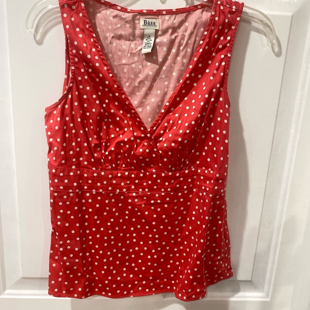Bass Pink and White Polka Dot Fabric tank top blouse